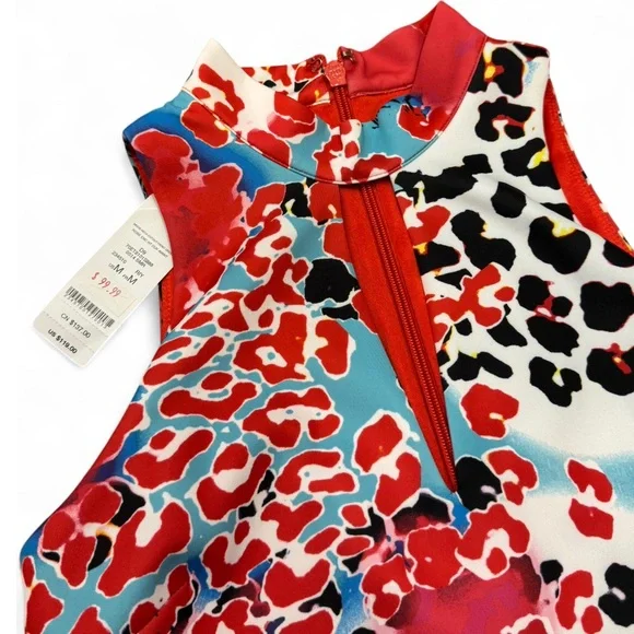 bebe - NWT Red and Blue, Multicolored, Patterned Mini Dress - Picture 3 of 7